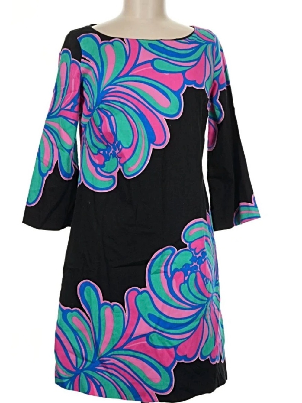 Lilly Pulitzer Shauna Bold Floral Black Tunic Dress in Pink & Teal